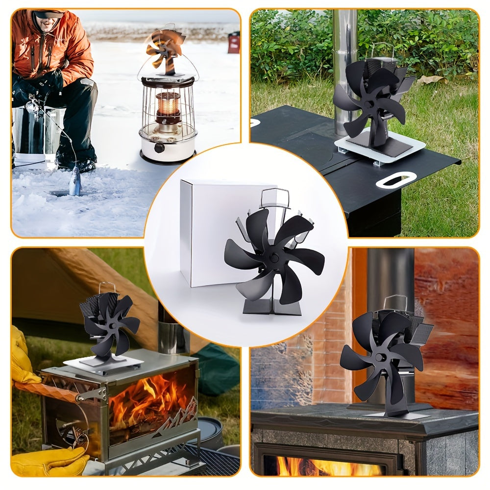 Portable Aluminum Fireplace Fan, 6-Blade, Silent, Energy-Saving Indoor Outdoor