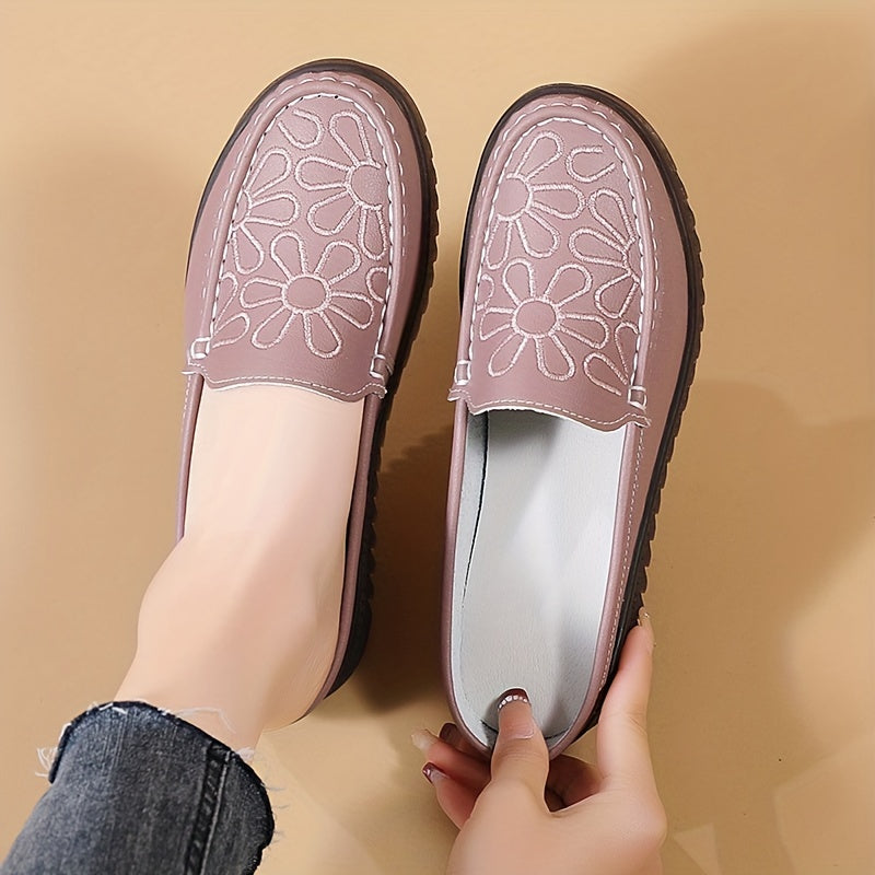 Women's Slip-On Flat Shoes with Flower Pattern Non-Slip Embroidered Casual Lightweight