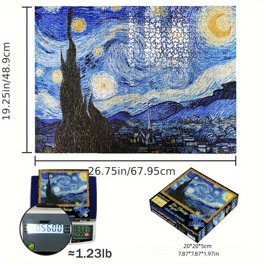 1000-Piece Van Gogh Starry Night Jigsaw Puzzle for Adults Waterproof Recycled Cardboard 68x49cm