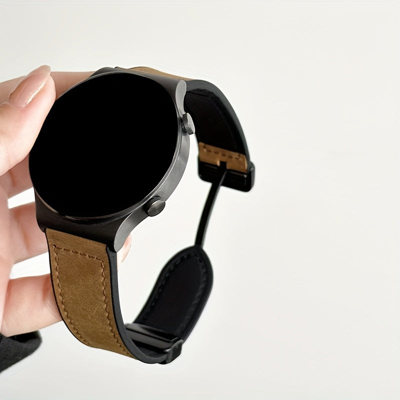 Synthetic Leather Smartwatch Band 20mm 22mm with Foldover Clasp Magnetic Buckle Compatible with Galaxy Watch Active 2 GTR GTS GT3 GT4