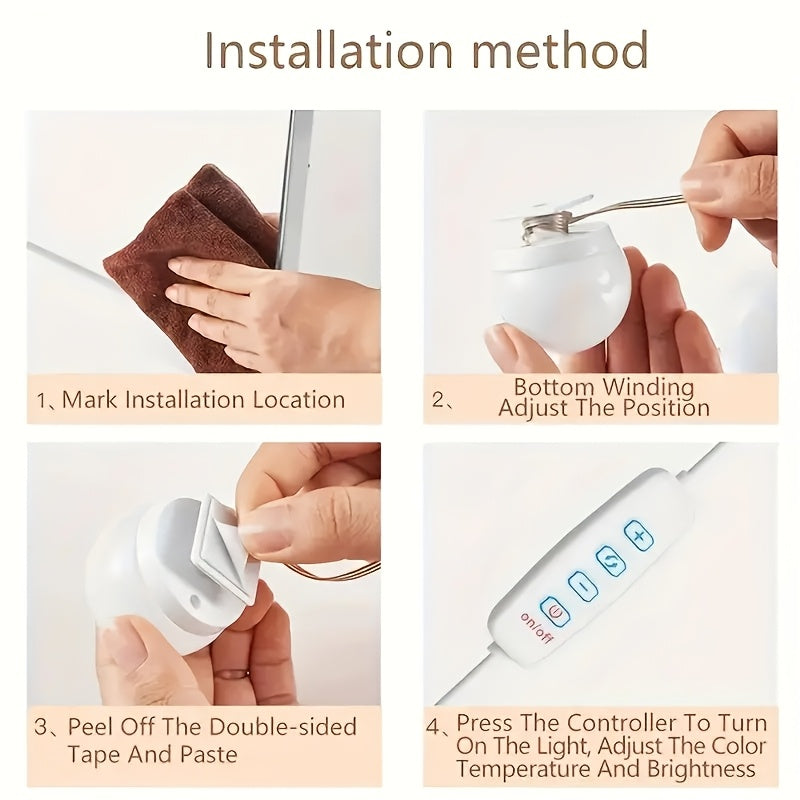 LED Makeup Mirror Light Kit with USB Power Touch Control Detachable Clamp