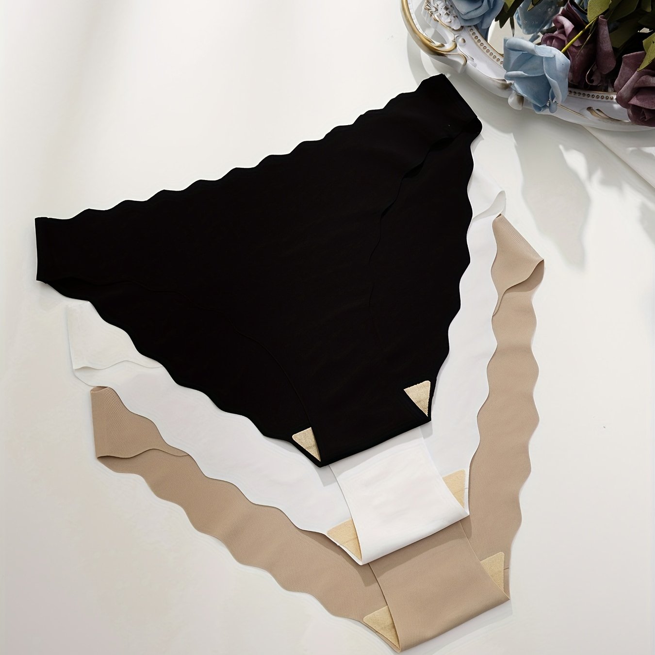 Pack de 3 braguitas sin costuras para mujer de color sólido, cómodas y elásticas