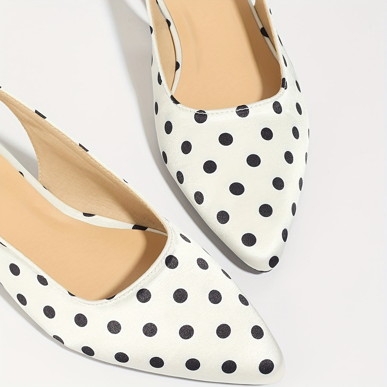 Women's Retro Polka Dot Mary Jane Shoes Black White Pointed Toe Block Heel