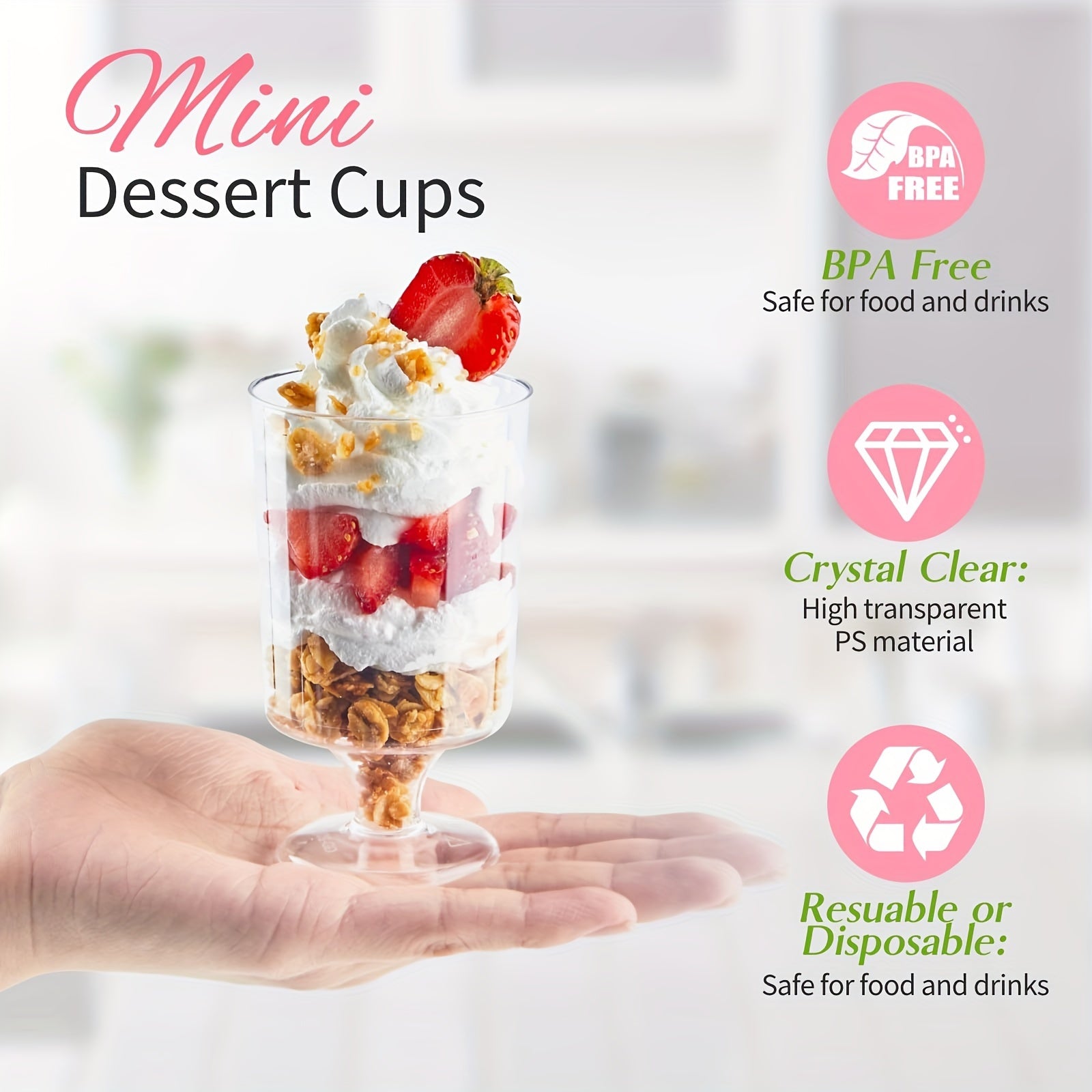 20 Pack 3.5 Oz Clear Mini Dessert Cups for Ice Cream Mousse Pudding and Snacks