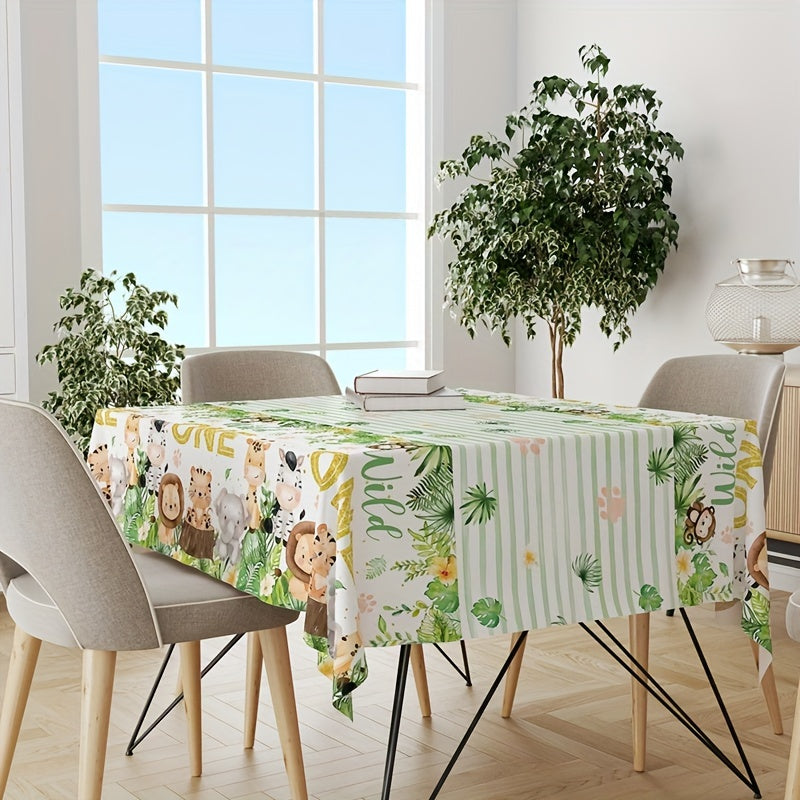 Disposable Jungle Animal Tablecloth for First Birthday Party Baby Shower 130cm x 221cm