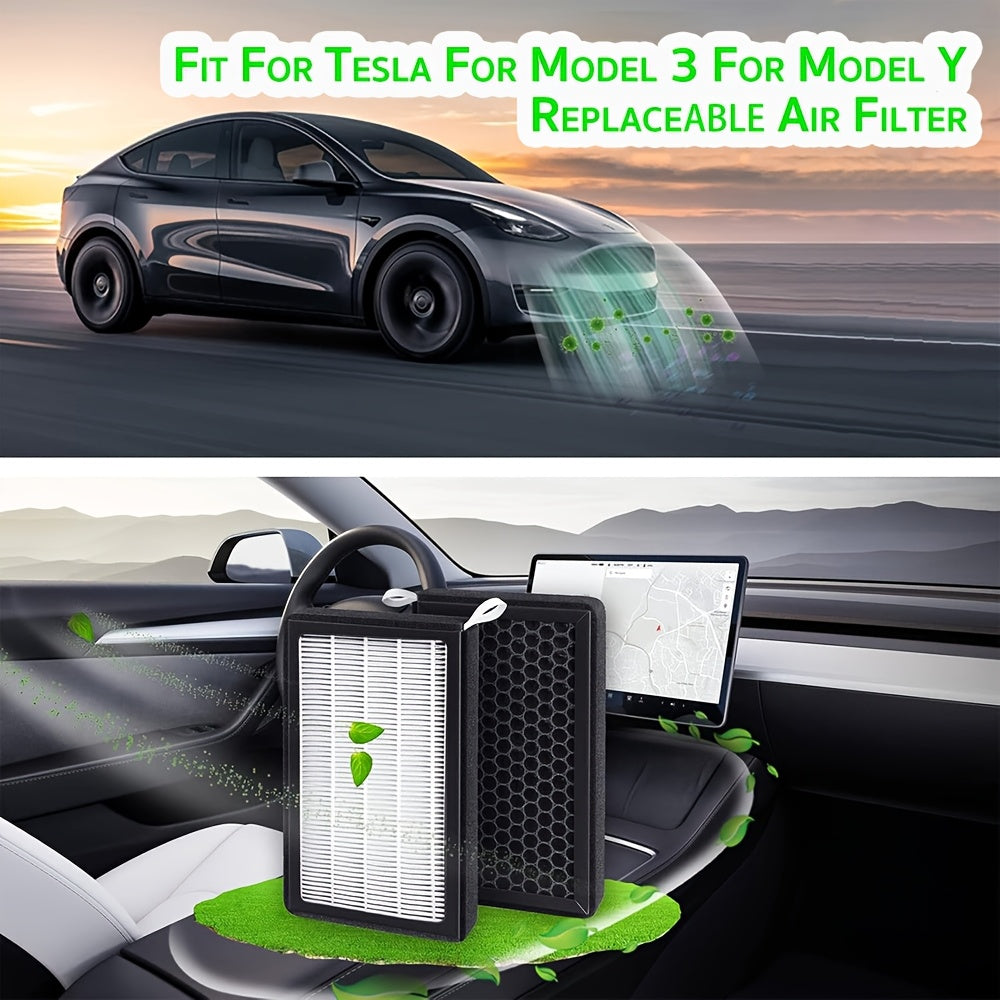 Комплект для замены воздушного фильтра автомобиля для Tesla Model 3 и Model Y HEPA активированный уголь, упаковка из 2
