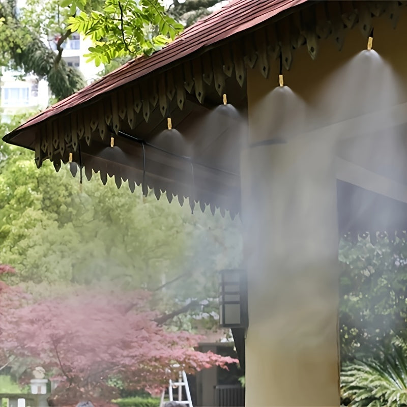 Outdoor Misting Cooling System with Copper Nozzles and Drip Irrigation Kits for Garden Watering and Humidification