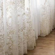 Golden Thread Embroidery Sheer Curtain for Living Room and Bedroom European Style Voile Window Treatment