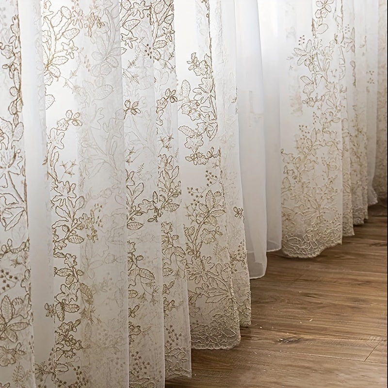 Golden Thread Embroidery Sheer Curtain for Living Room and Bedroom European Style Voile Window Treatment