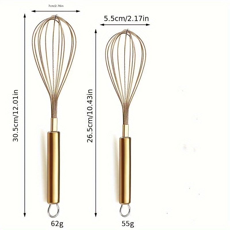 Gold Stainless Steel Whisk Handheld Egg Beater for Baking and Cooking