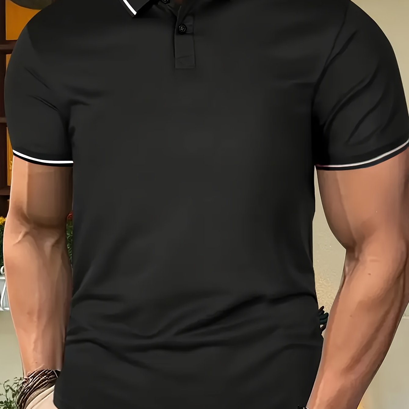 Camisa de manga corta para hombre en poliéster casual en negro, gris y blanco