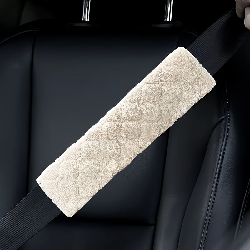 2Pcs Soft Plaid Embroidered Car Seat Belt Covers - Comfortable Shoulder Protectors