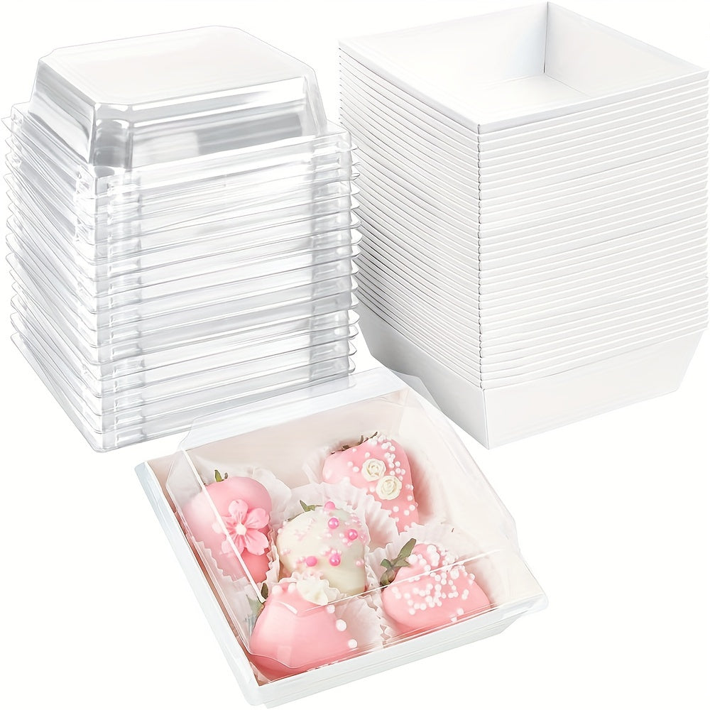 50 Pack Pink Square Dessert Containers with Clear Lids for Cakes Cookies and Brownies