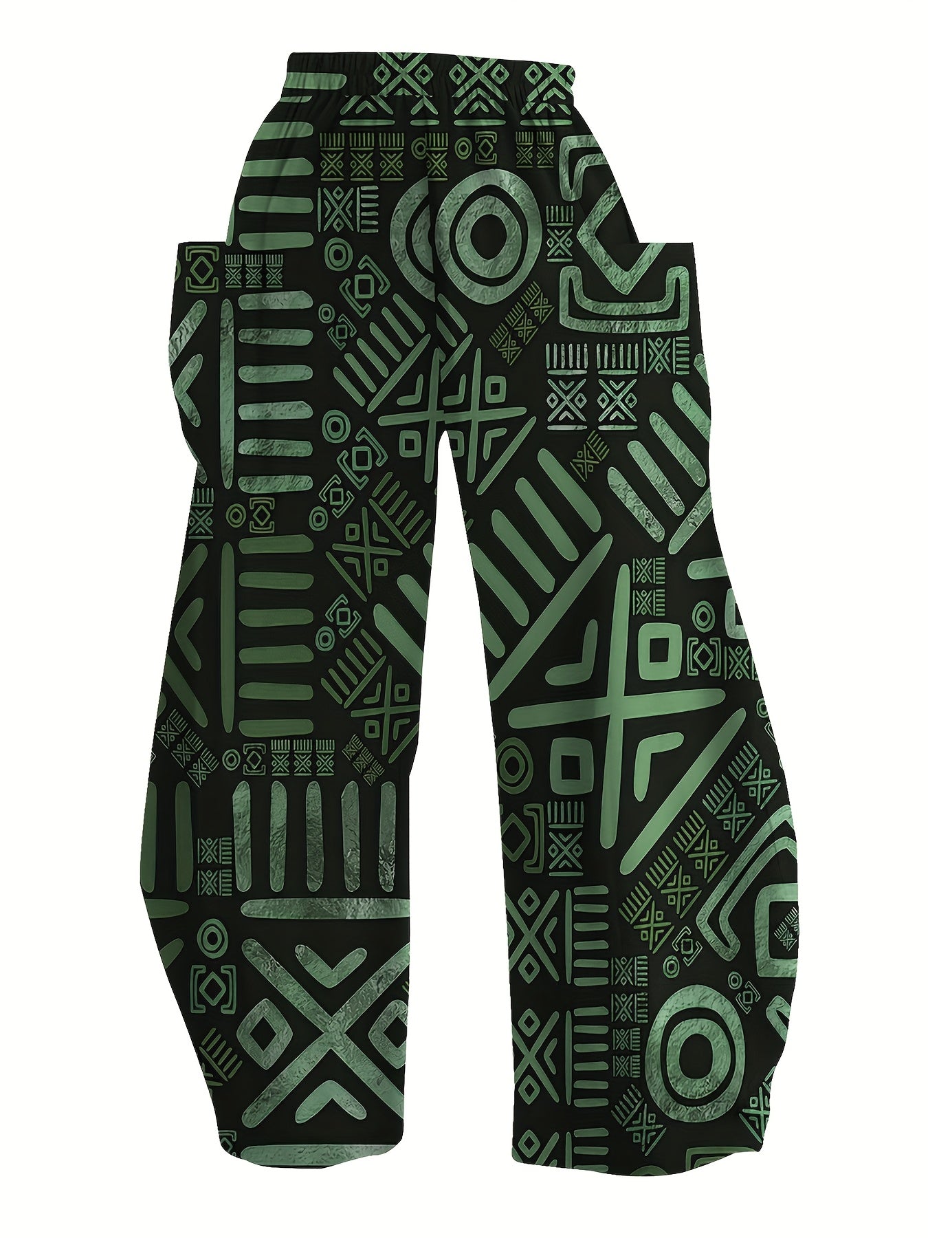 Women Wide Leg Pants Stretchy Polyester Vibrant Geometric Print