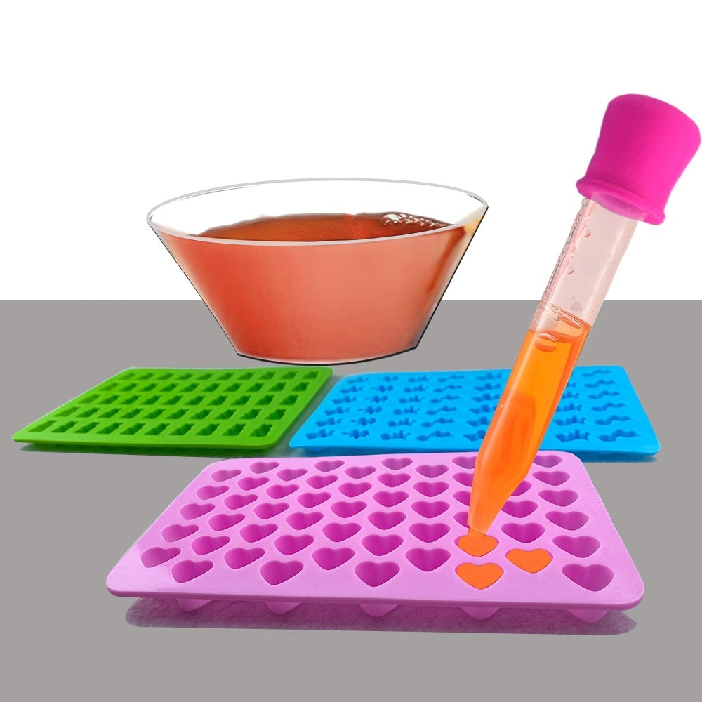 Set of 5 Silicone Gummy Bear Chocolate Molds with 2 Droppers Non-Stick Candy Making Kit