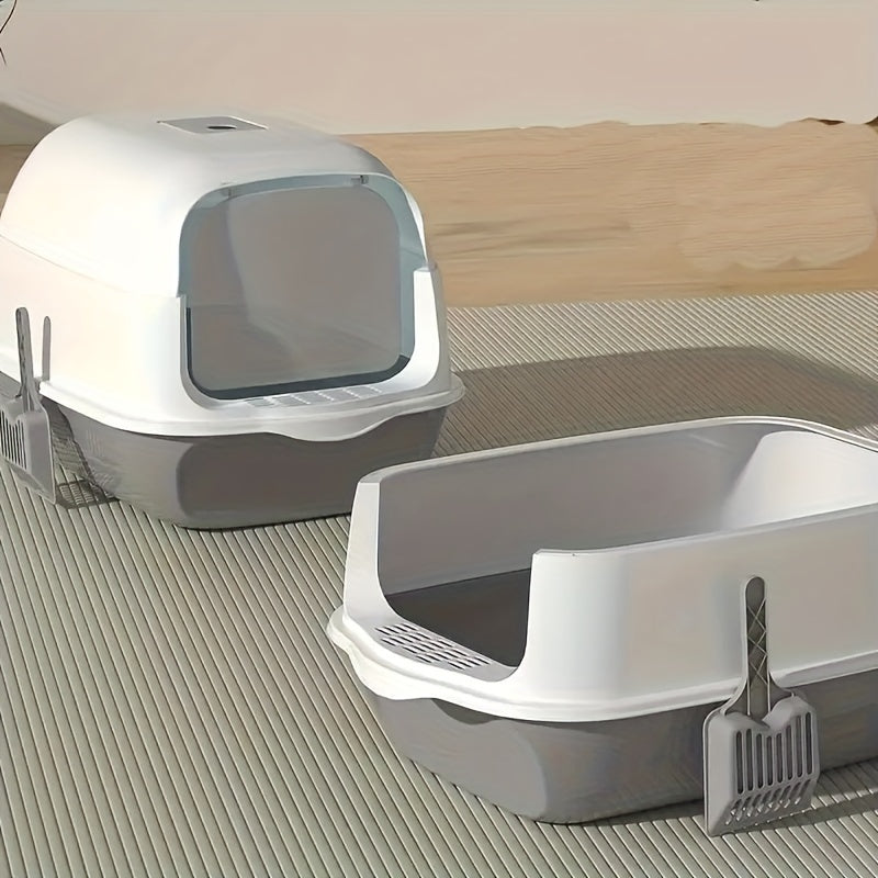 Enclosed Cat Litter Box with Scoop Leak-Proof Odor-Control Small to Medium Cats White Gray 45cm