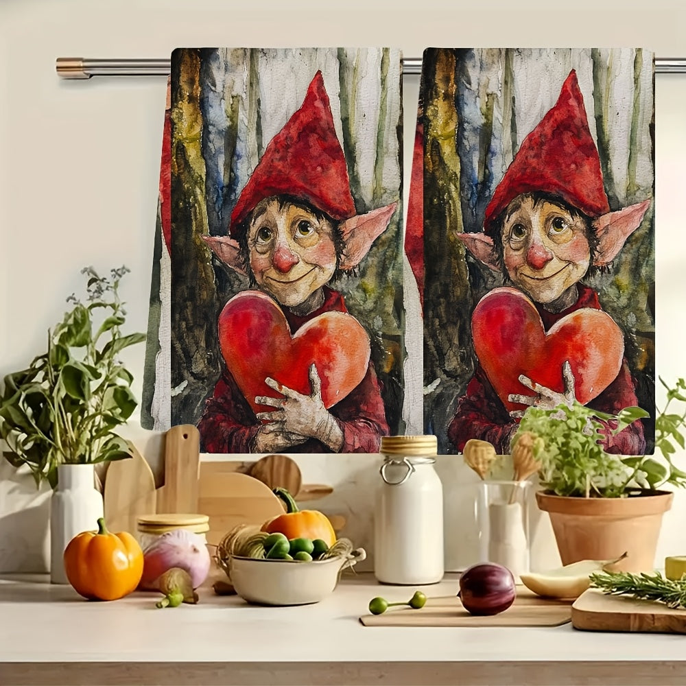 Valentine's Day Elf Kitchen Towels Ultra-Soft Absorbent 40x60 cm