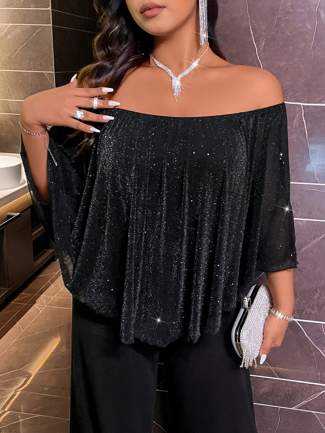 Plus Size Women's Knit Culottes With Off-Shoulder Style Solid Color Casual | Polyester, Spring Summer Fall