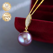 Purple Freshwater Pearl Pendant Necklace 13-14mm S925 Silver Gift Box