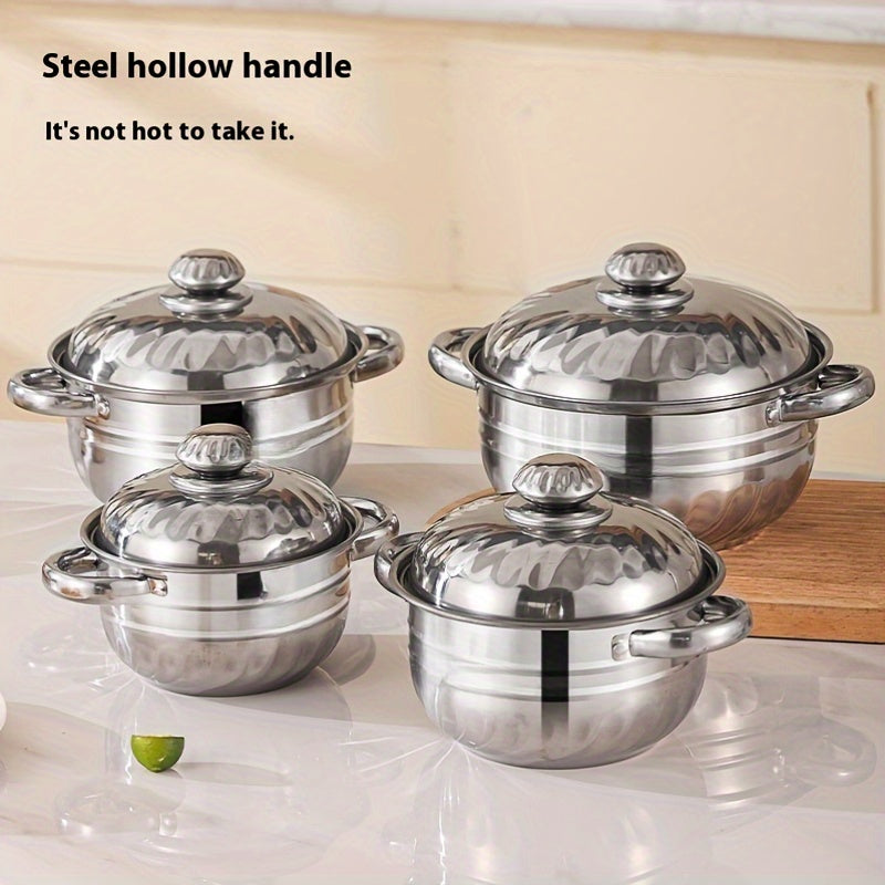 Stainless Steel Soup Pot Set 8 Pieces Induction Compatible Kitchen Cookware
