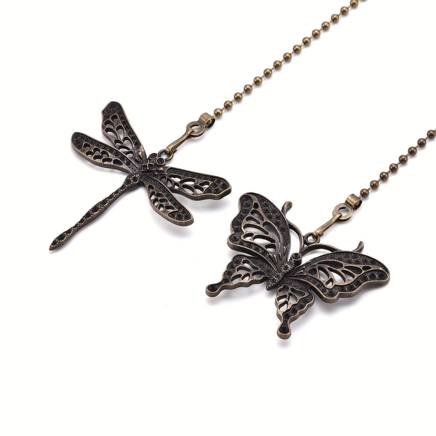 Metal Ceiling Fan Pull Chains with Dragonfly and Butterfly Pendants Set of 2 Decorative Light Switch Extensions