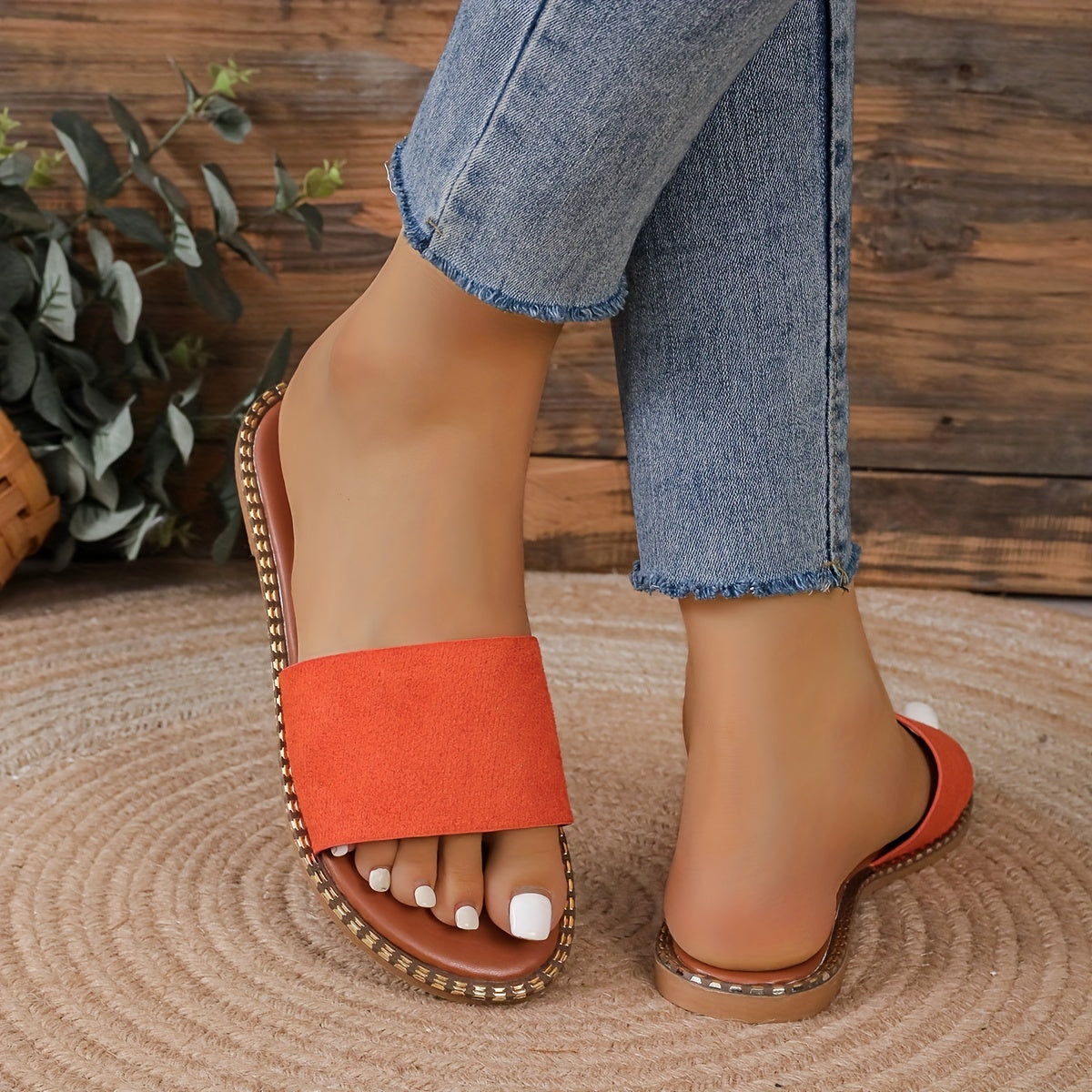 Women's Flat Slide Sandals Open Toe Single Band Slip On Casual Shoes