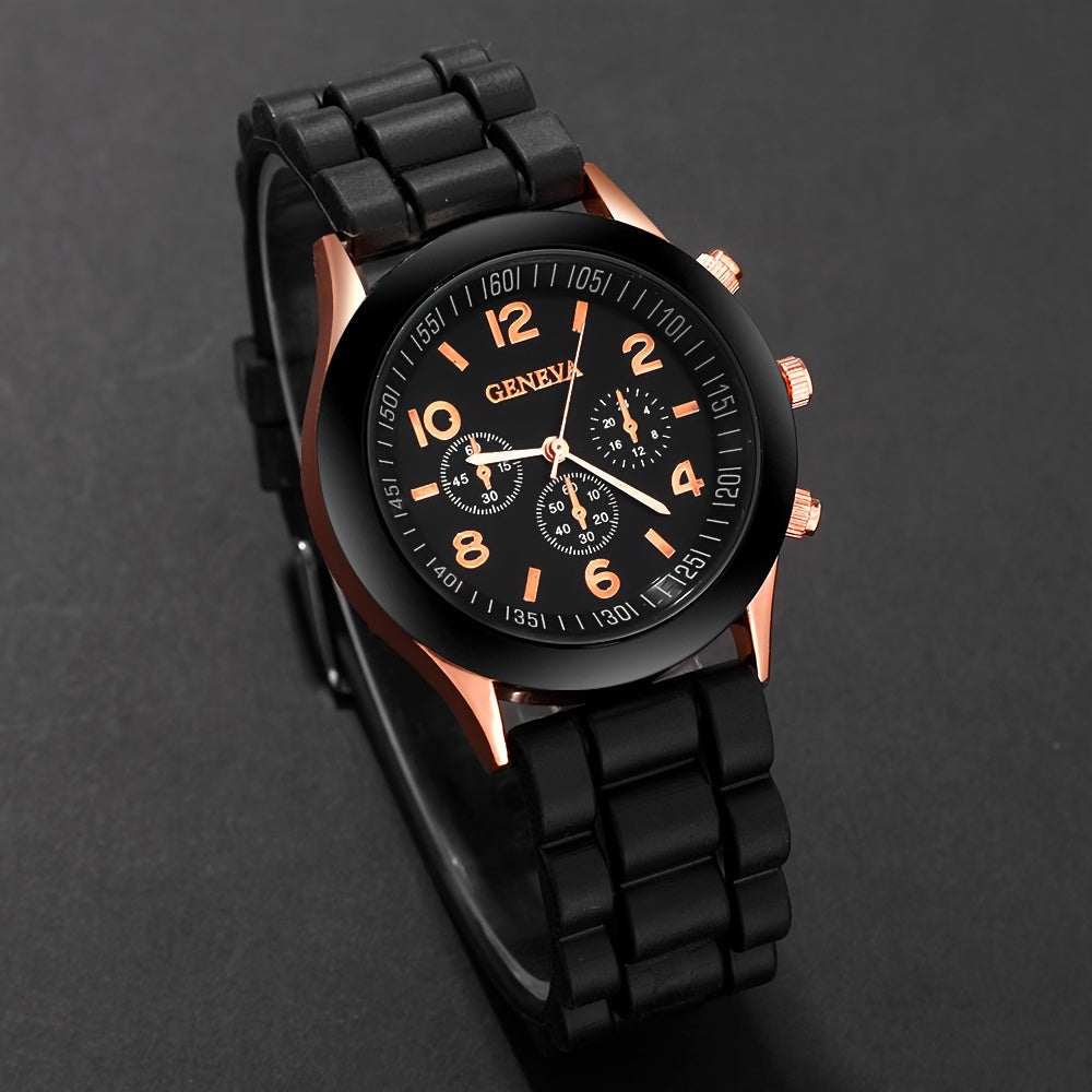 Set of 4 Couples Watches and Bracelets Silicone Bands Quartz Movement Zinc Alloy Cases Gift for Valentine's Day