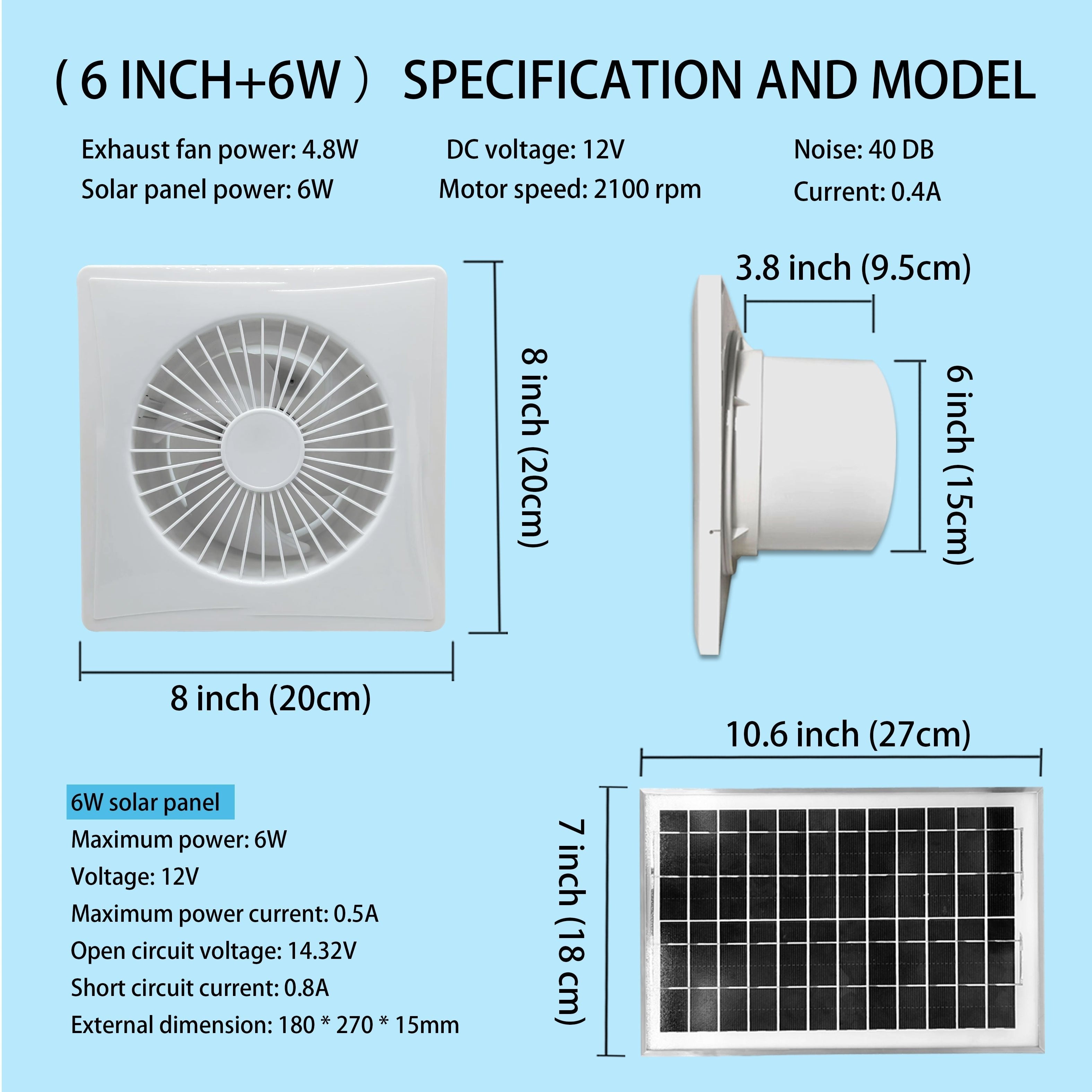 Solar Powered Exhaust Fan 17W Quiet Low Noise High-Efficiency for Home Greenhouse