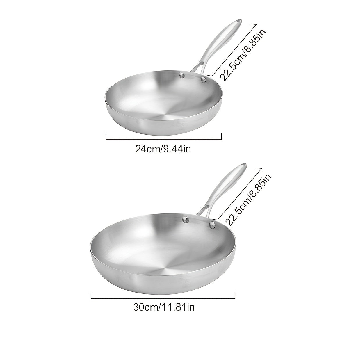 Two-Piece Stainless Steel Skillet Set 24cm and 30cm Nonstick Oven Safe Dishwasher Safe
