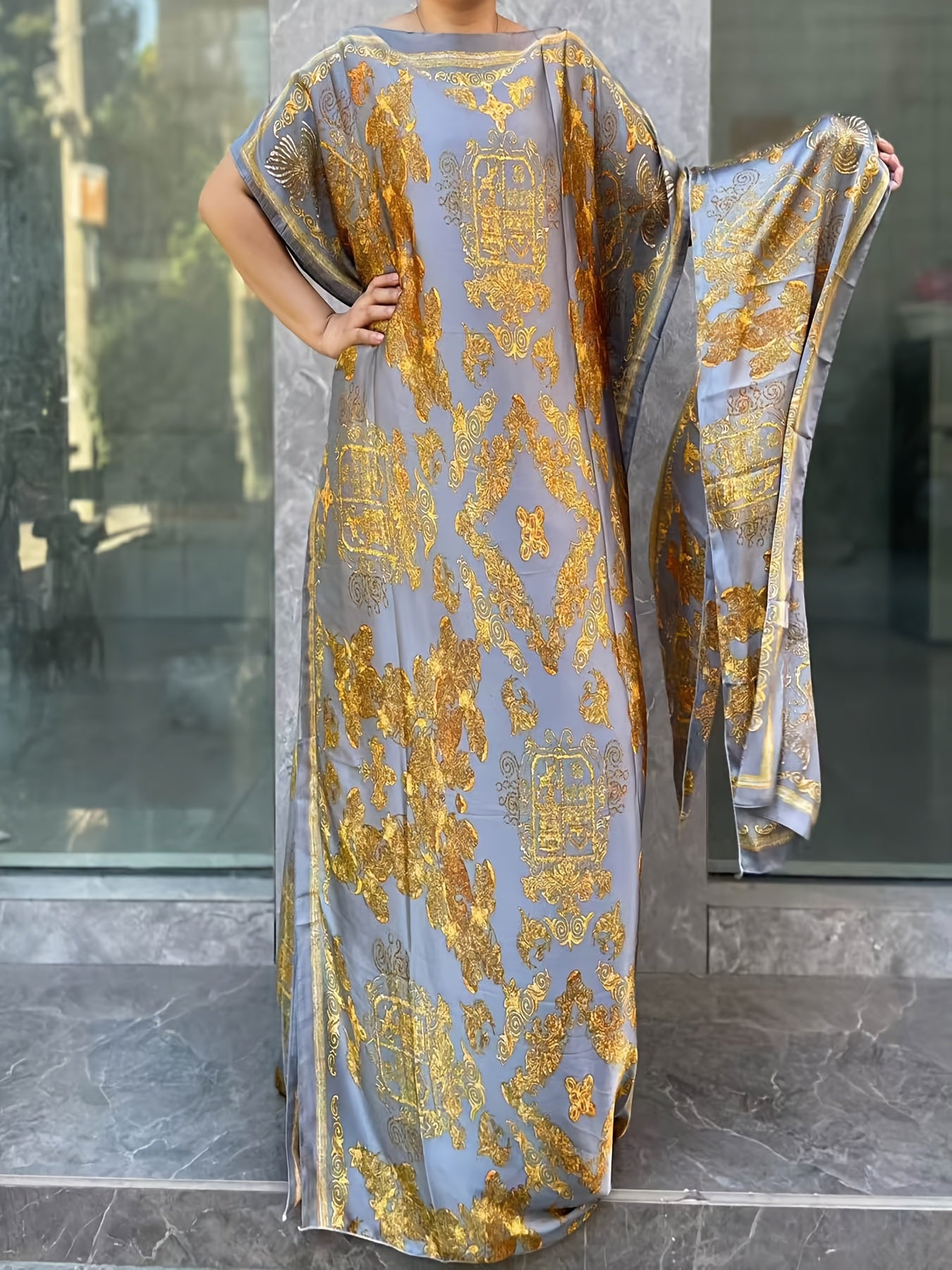 Ayollar uchun katta o'lchamli gullar bilan bosilgan tunik kiyiqi polyester batwing qo'lqopli barcha mavsum uchun