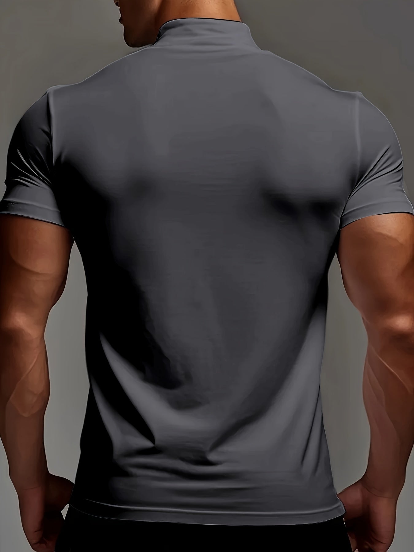 Men's Slim Fit Short Sleeve T-Shirt with Stand Collar Breathable Polyester Spandex for Gym and Outdoor Activities