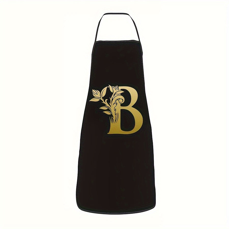 Golden Letter Printed Oil-Proof Kitchen Apron for Home Cooking