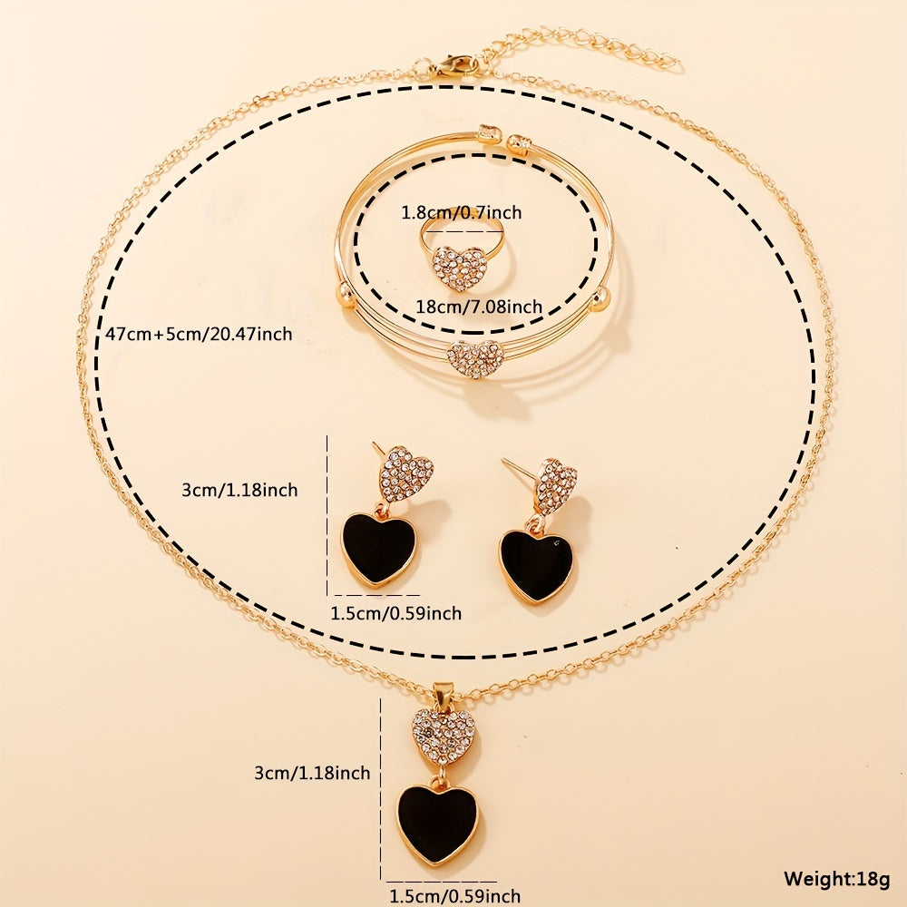 6 ta ayollar uchun qora PU charm, rhinestone zargarlik va opp sumkali moda kvarts soat to'plami