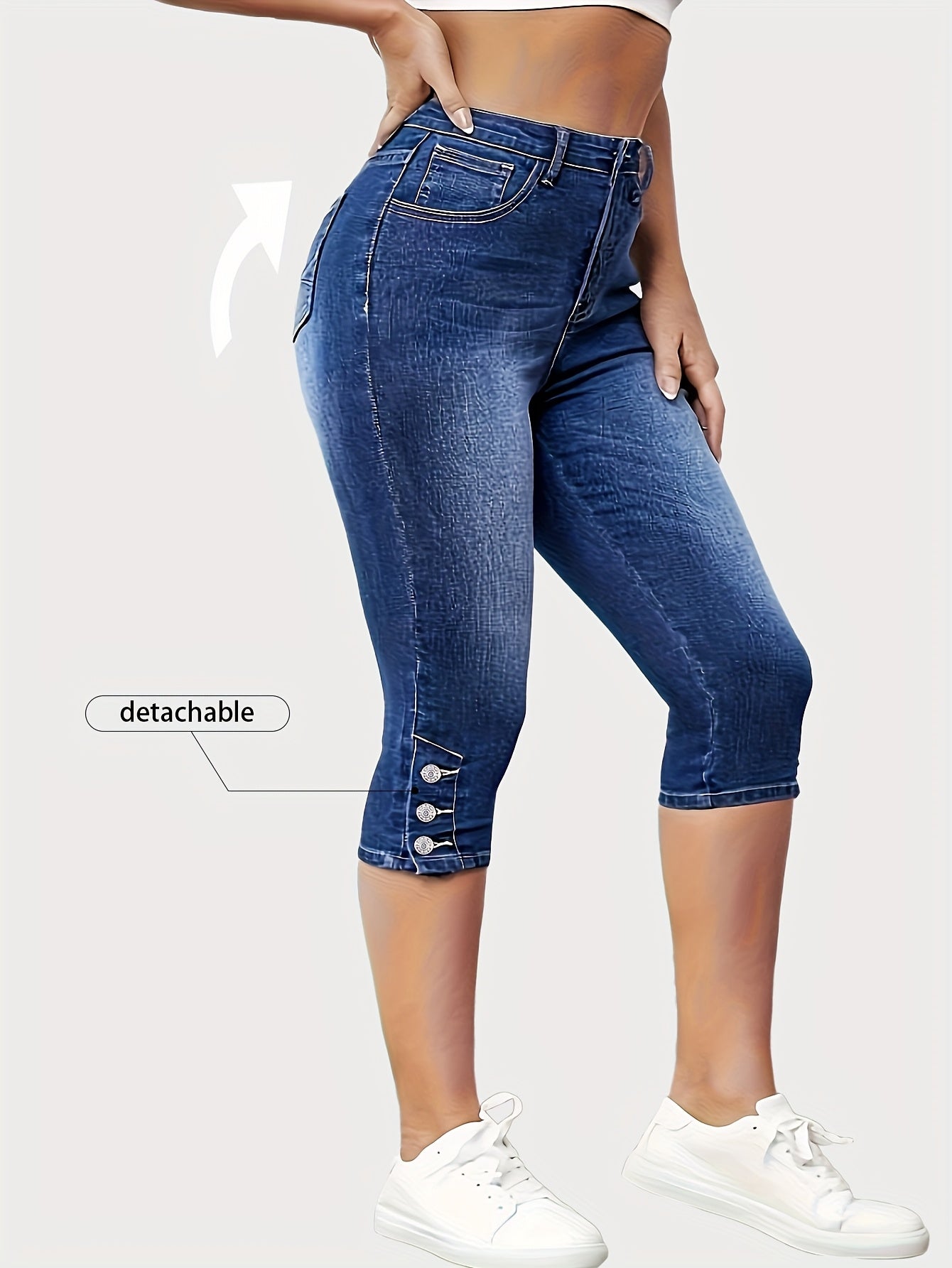 Pantalones cortos de mezclilla de talla grande para mujer de cintura alta, pantalones casuales con elasticidad