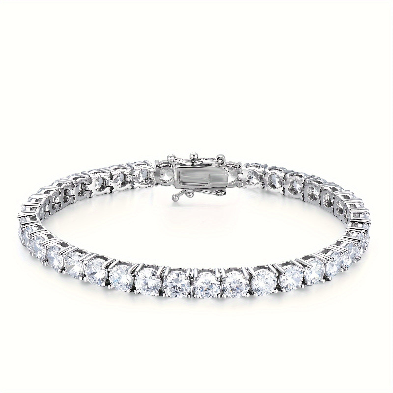 Стильный браслет с моиссанитом - с камнями круглой огранки 4 мм, класс VVS1, покрытие белым золотом, серебро 925 пробы - идеальный подарок для него или для нее, этически добытые лабораторно созданные алмазы, изысканное ювелирное изделие