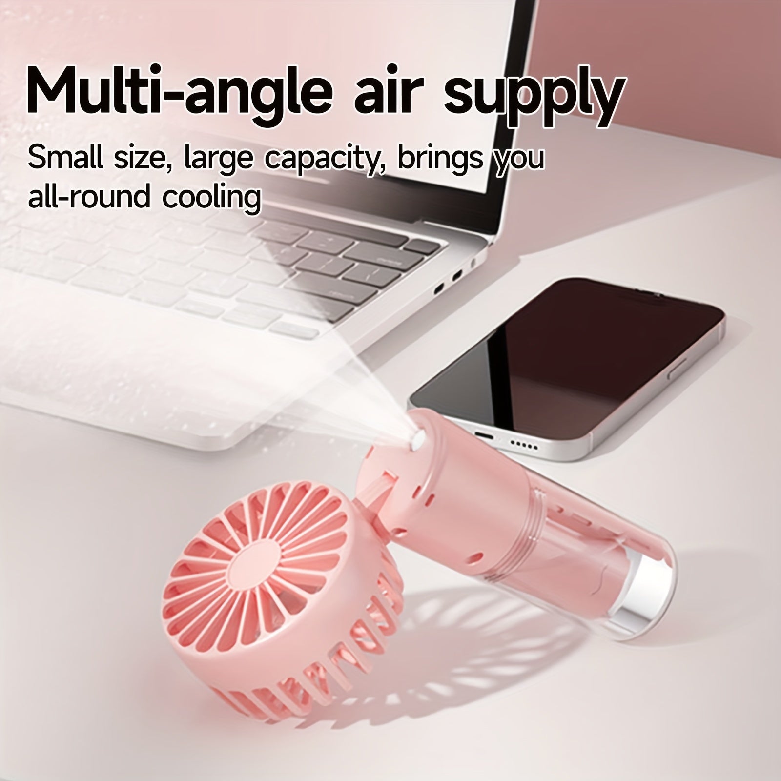 Mini Handheld Fan with Spray Mist Portable USB Rechargeable White Pink
