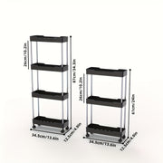 Oq plastikdan yasalgan, oson harakatlanuvchi g'ildiraklari bilan hammom uchun ingichka aylanuvchi saqlash aravachasi. Tor joylar va hammomni tartibga solish uchun mukammal. Zamonaviy saqlash uchun metall qo'llab-quvvatlash ustunlari mavjud.