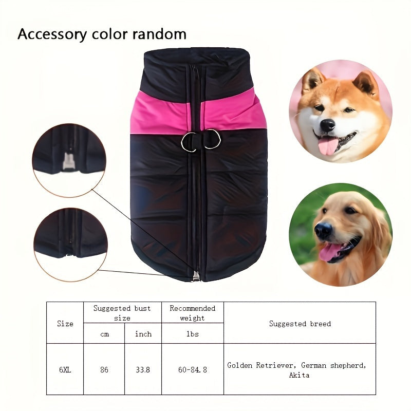 Windproof Winter Dog Jacket for Medium Breeds Polyester Zippered Warm Outdoor Apparel
