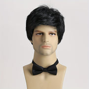 Men's Short Curly Wig Black 10-Inch Synthetic Heat-Resistant for Parties Halloween Role-Playing
