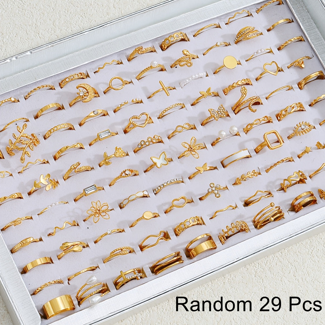 Set of 29/47 Mixed Style Ring Set with Rhinestones Butterfly Rose Geometric for Women