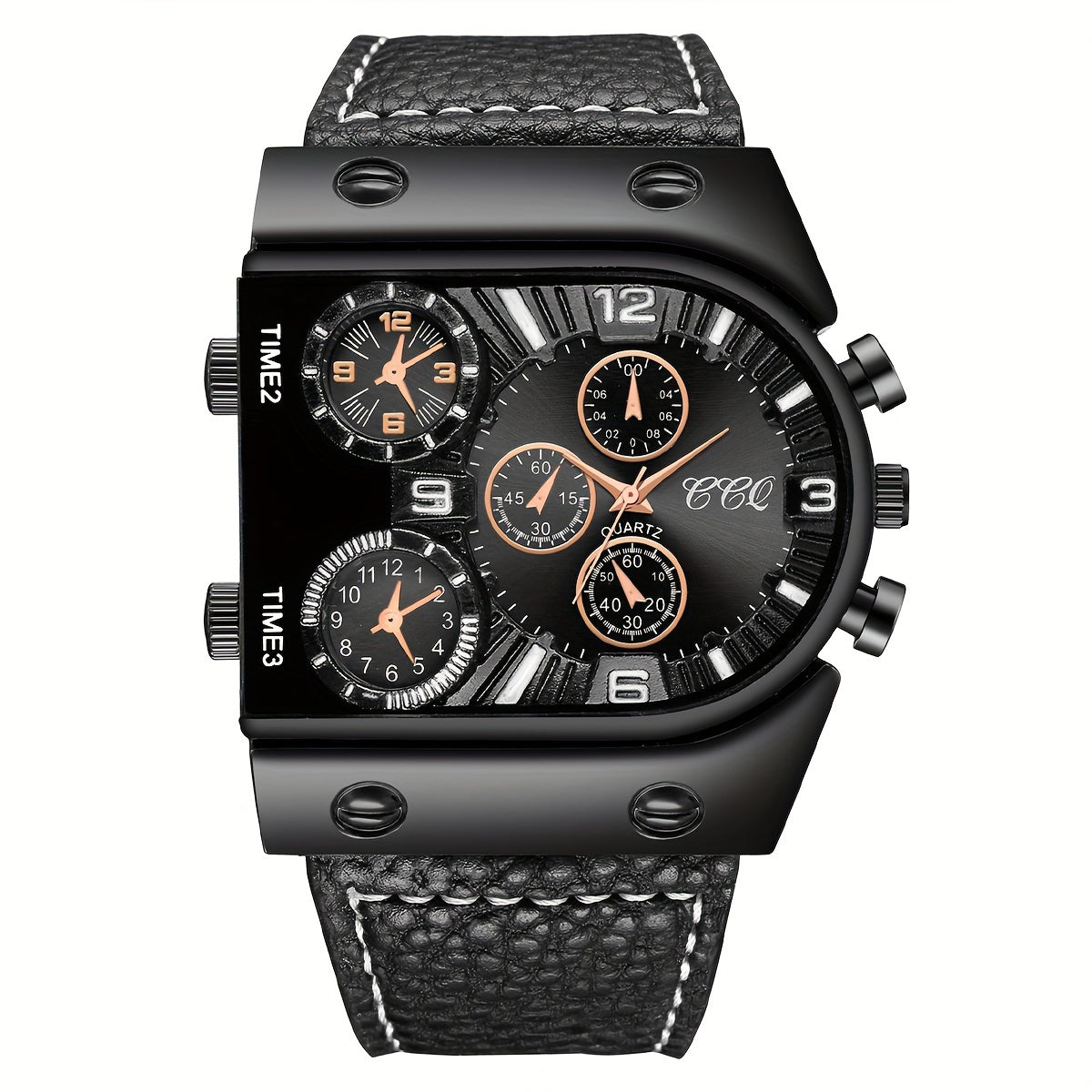 Reloj de cuarzo para hombre con esfera grande, correa de imitación cuero, caja de aleación, batería no recargable