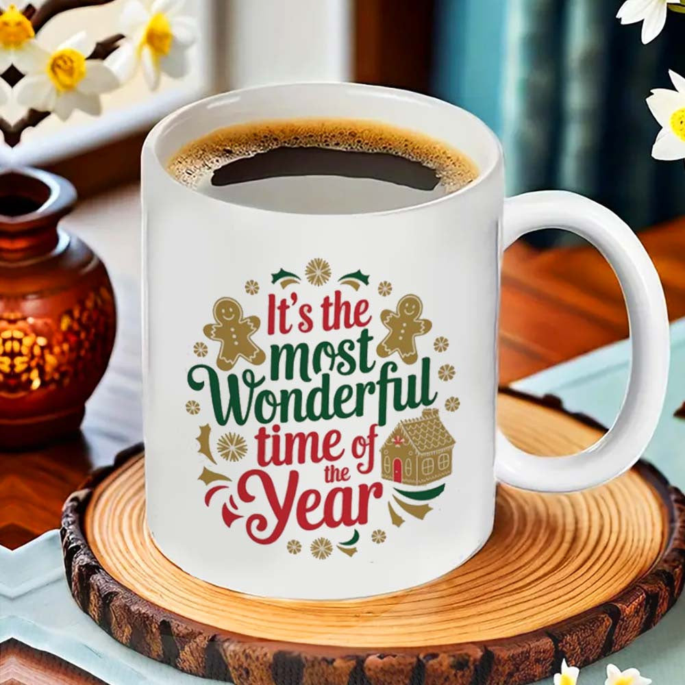 Festive Ceramic Coffee Mug It's the Most Wonderful Time of the Year Holiday Office Camping Dining
