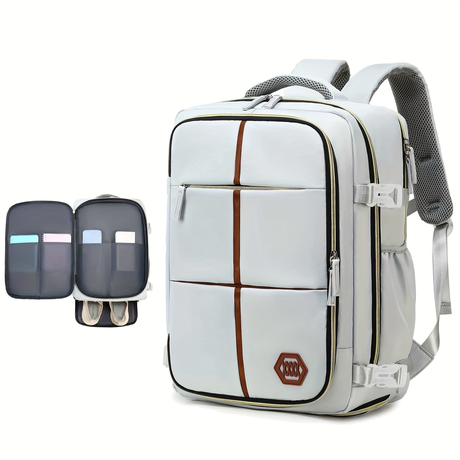 Unisex Travel Backpack with Shoe Compartment and Laptop Sleeve Polyester Grey