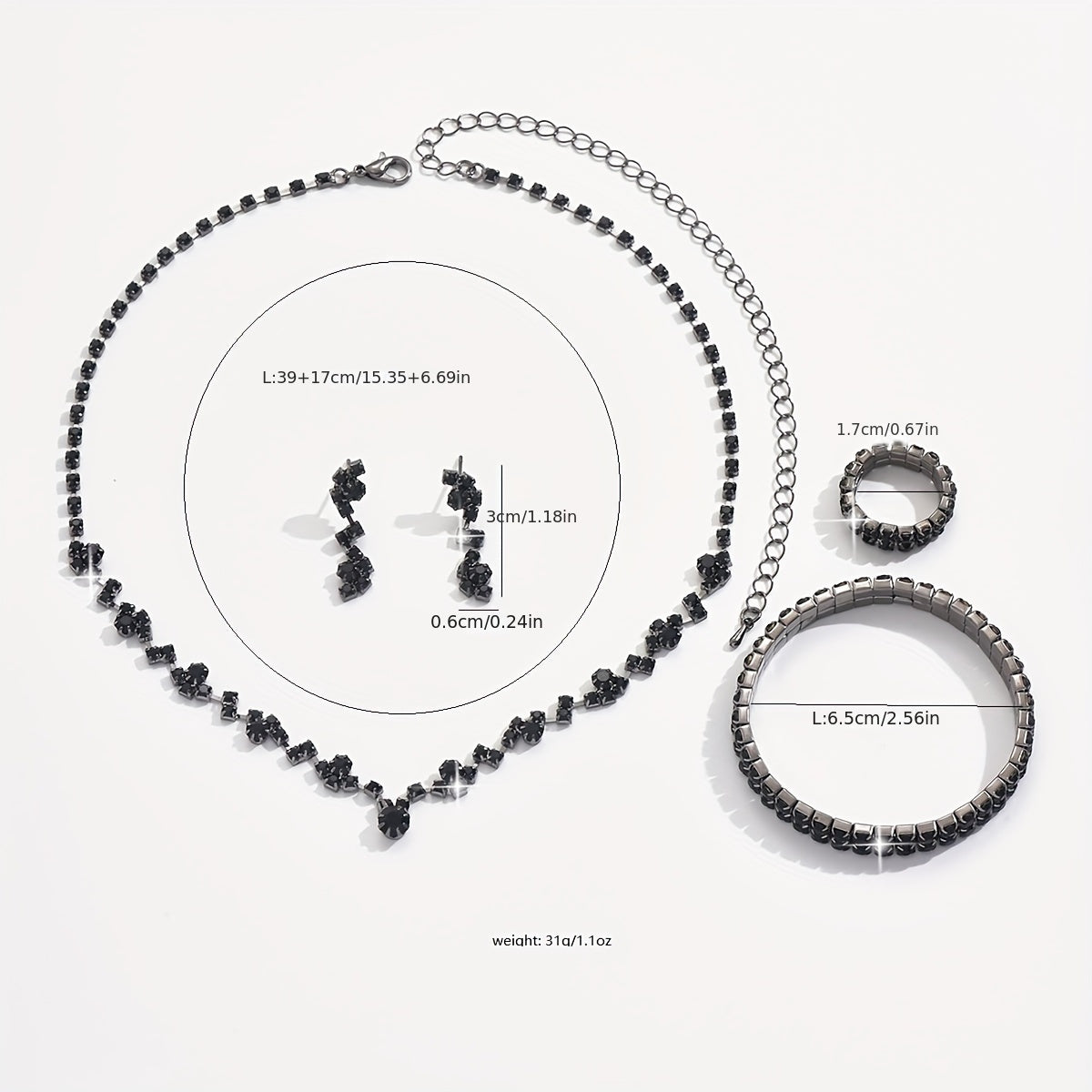 Women's Jewelry Set with Necklace Bracelet Earrings Ring in Gold Silver Black for Weddings