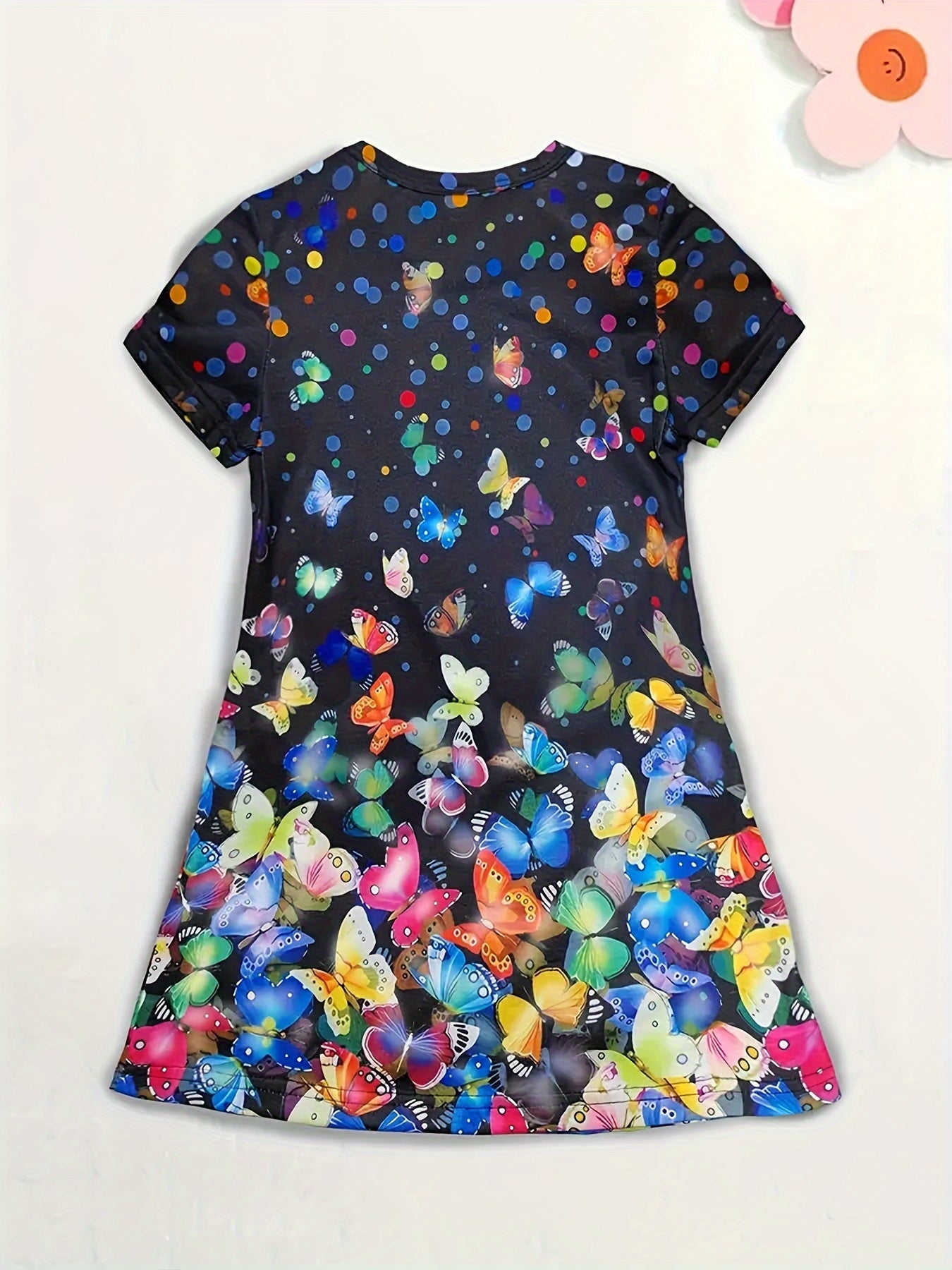 Girls' Midi Dress with Butterfly Print Short Sleeve Casual Summer Clothing
