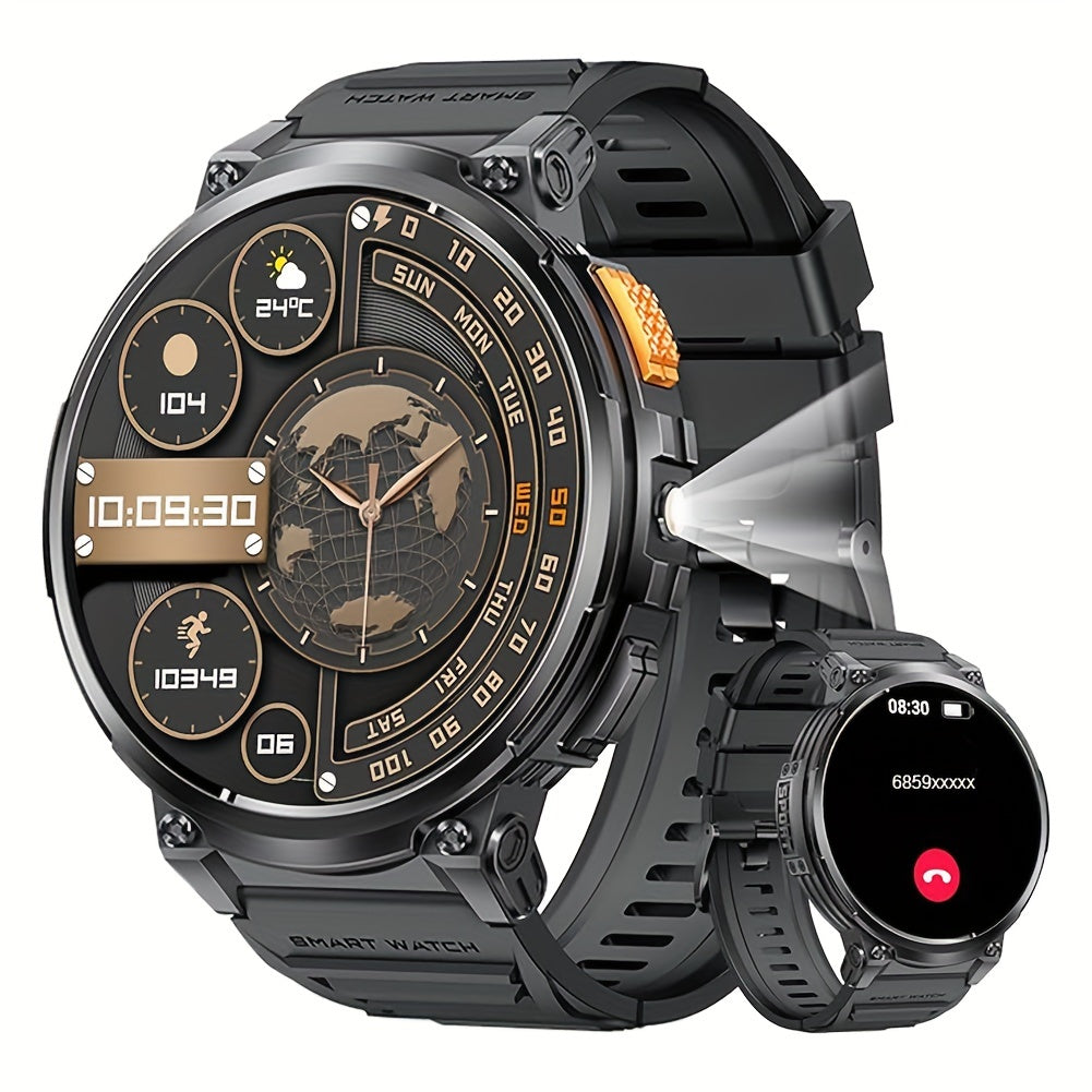 Reloj inteligente para hombres con pantalla HD de 4.7cm, llamadas inalámbricas, música, pronóstico del tiempo, rastreador deportivo, linterna LED compatible con iPhone y Android