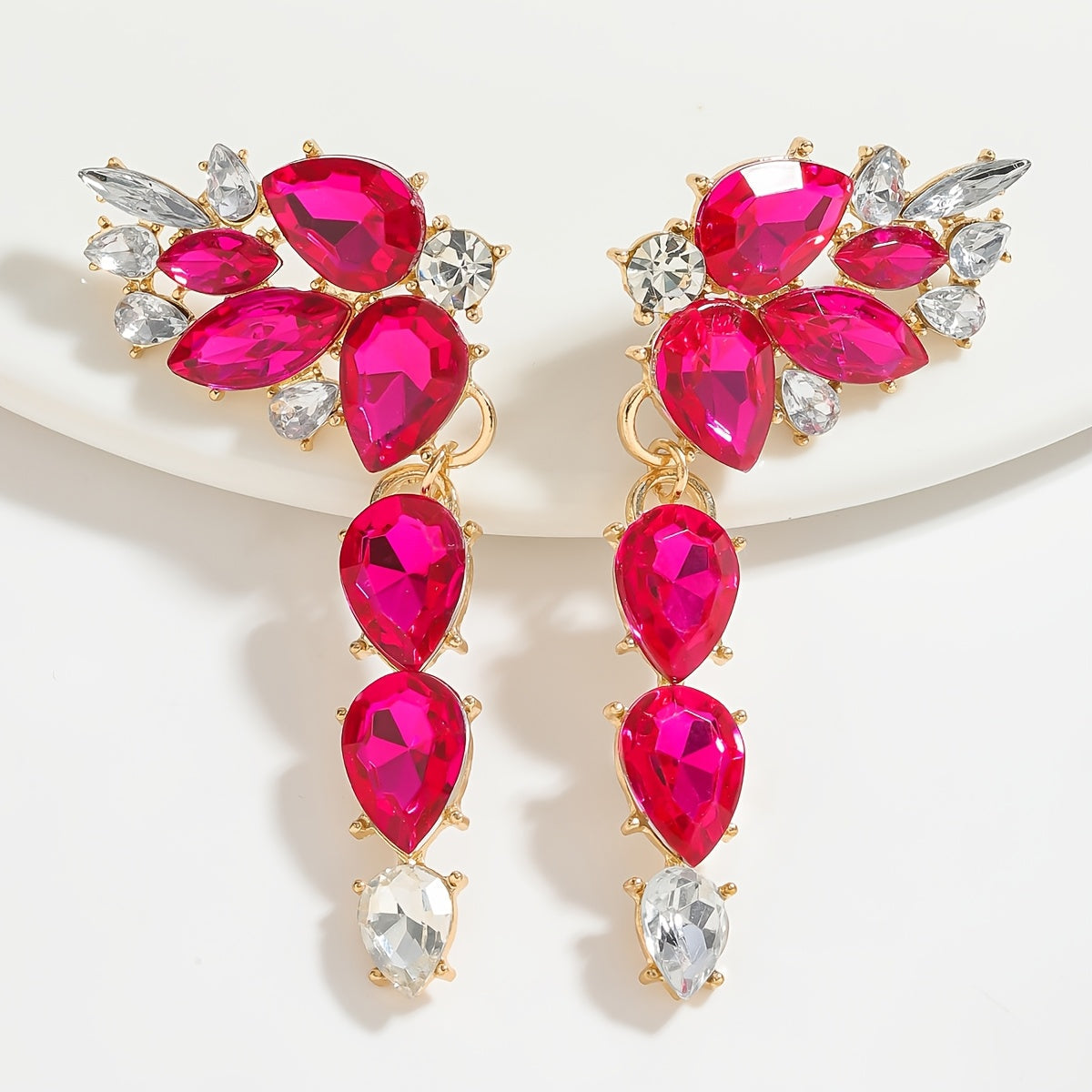 Pink Rhinestone Dangle Earrings Irregular Square Teardrop Alloy Stainless Steel Jewelry