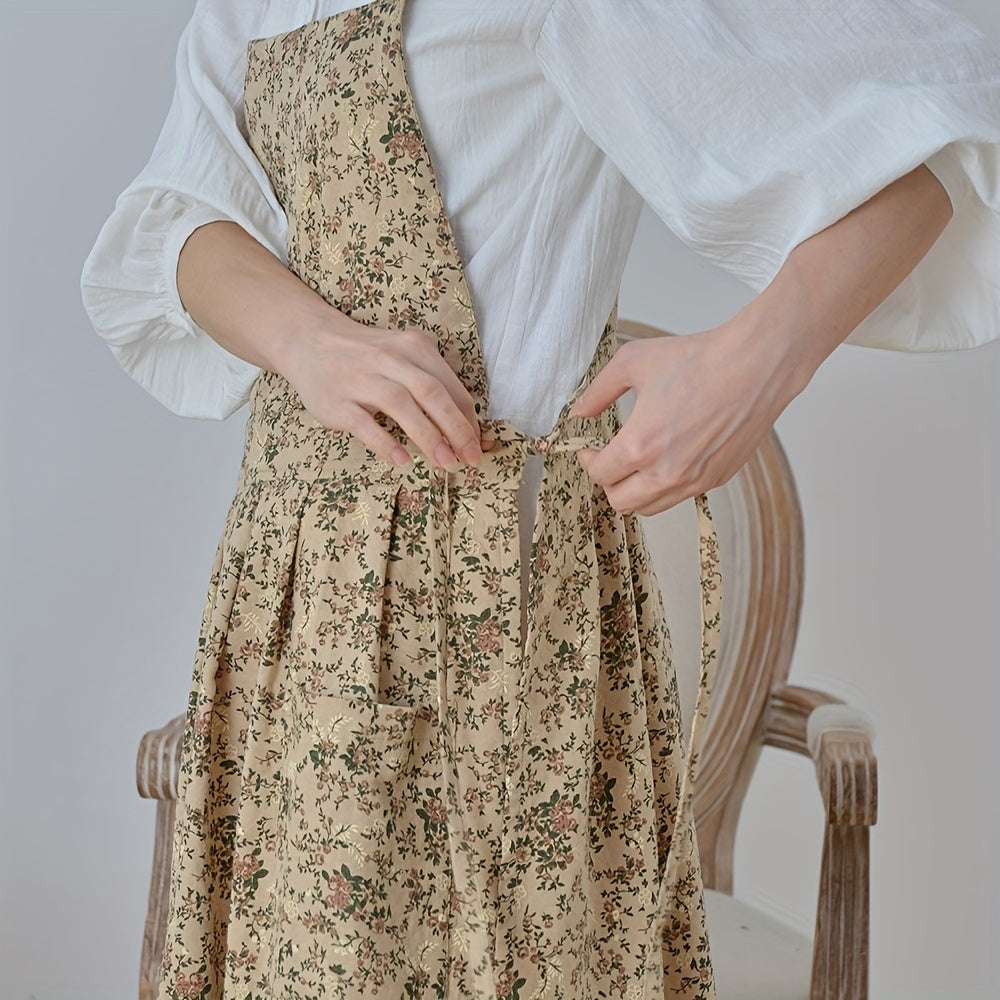 Korean Print Apron 100% Cotton Adjustable Waistband Kitchen Cooking Apron