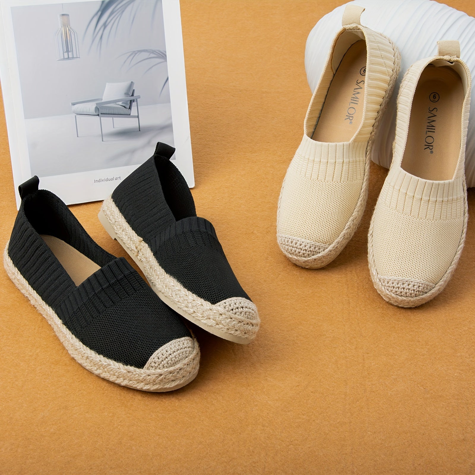 Women’s Linen Flats Breathable Knit Mary Jane Shoes for Travel and Everyday