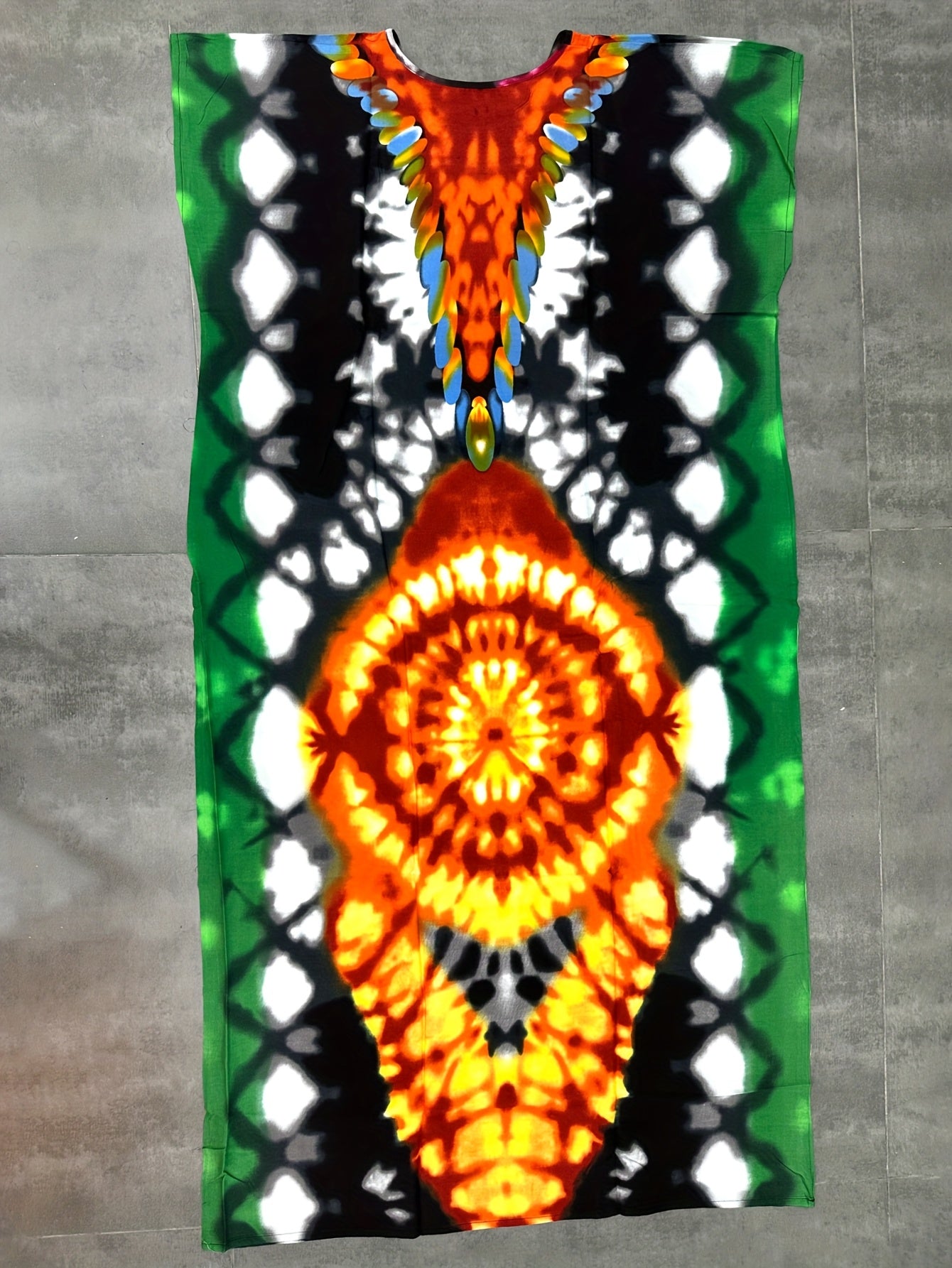 Plus Size Bohemian Printed Maxi Dress Beach Cover-Up Loose Fit Over Bikini